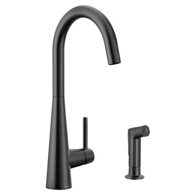 Click here to see Moen 7870BL Moen Sleek Single Handle Kitchen Faucet w/ Side Spray, Matte Black - 7870BL