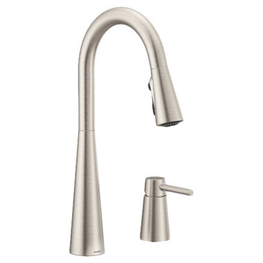 Click here to see Moen 7871SRS Moen Sleek Single Handle High Arc Pull-Down Kitchen Faucet, 2 Hole, Spot Resist Stainless - 7871SRS