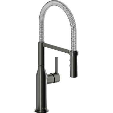 Click here to see Elkay LKAV1061BKCR Elkay Avado Single Handle Semi-Pro Kitchen Faucet, Forward Only Lever, Black Stainless/Chrome - LKAV1061BKCR