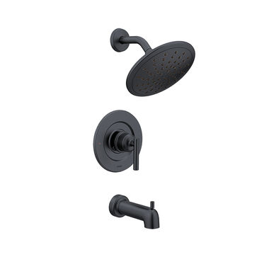 Click here to see Moen T3003EPBL Moen Gibson Posi-Temp Tub/Shower Faucet with 1.75 GPM Rainshower, 1-Function, Single Lever Handle, M-PACT, Eco-Performance, Matte Black - T3003EPBL