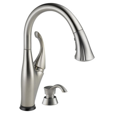 Click here to see Delta 9192T-SSSD-DST Delta Addison Touch2O Single Handle Pull-Down Kitchen Faucet w/ Soap Dispenser, Stainless - 9192T-SSSD-DST