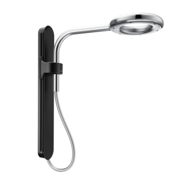 Click here to see Moen N207R0BLC Moen Nebia 8in Single-Spray Function Spa Shower Head with Adjustable Sliding Arm, Rainshower, 1.3 GPM, Atomized Spray, Matte Black/Chrome - N207R0BLC