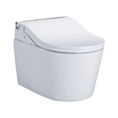 Click here to see Toto CWT4474547CMFGA#MS TOTO RP WASHLET+ Wall-Hung Toilet with RW Bidet Seat, Auto-Open/Close, 1.28/0.9 GPF, Cotton White w/ Silver - CWT4474547CMFGA#MS