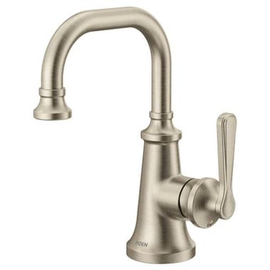 Click here to see Moen S44101BN Moen Colinet Single-Handle Bathroom Faucet with Metal Pop-Up, 1.2 GPM, Lever Handle, Brushed Nickel - S44101BN