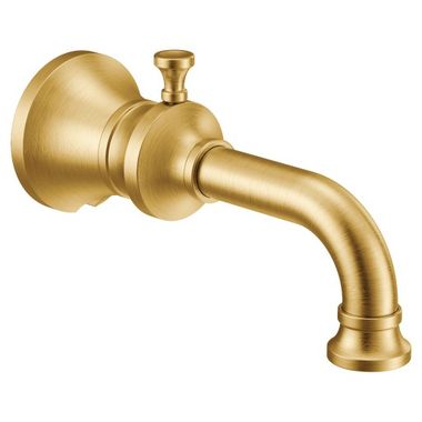 Click here to see Moen S5000BG Moen Colinet Wall Mounted Brushed Gold Diverter Tub Spout, 1/2-inch Connection Size, Slip Fit - S5000BG