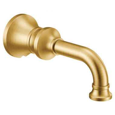 Click here to see Moen S5001BG Moen Colinet Wall Mounted Brushed Gold Non-Diverter Tub Spout, 1/2-inch Connection Size, Slip Fit - S5001BG