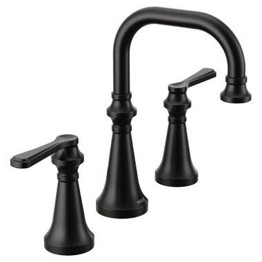 Click here to see Moen TS44503BL Moen Colinet Two-Handle Widespread Roman Tub Faucet, 8in High Arc Spout, 12in Center, Lever Handles, Matte Black - TS44503BL