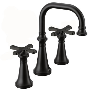 Click here to see Moen TS44505BL Moen Colinet Two-Handle Widespread Roman Tub Faucet, 8in High Arc Spout, 12in Center, Cross Handles, Matte Black - TS44505BL