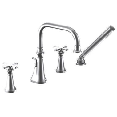 Click here to see Moen TS44506 Moen Colinet Two-Handle Roman Tub Faucet with 1.75 GPM Single-Function Hand Shower, High Arc Spout, Cross Handles, Polished Chrome - TS44506