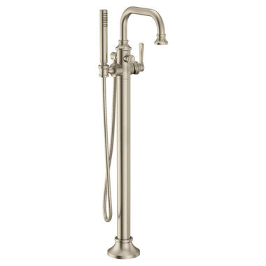 Click here to see Moen S44507BN Moen Colinet 6 GPM Single-Handle Freestanding Tub Filler with 1.75 GPM Single-Function Hand Shower, Dual Check Valves, Lever Handle, Brushed Nickel - S44507BN