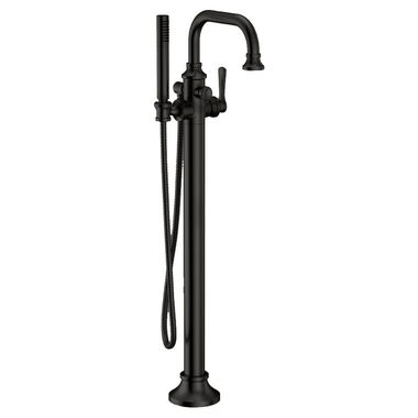 Click here to see Moen S44507BL Moen Colinet 6 GPM Single-Handle Freestanding Tub Filler with 1.75 GPM Single-Function Hand Shower, Dual Check Valves, Lever Handle, Matte Black - S44507BL
