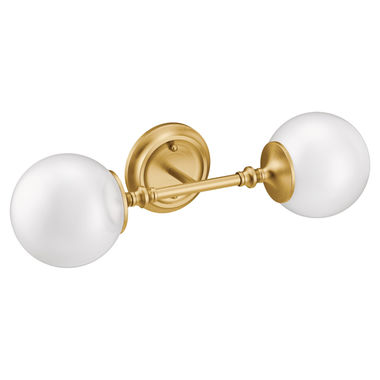 Click here to see Moen YB0562BG Moen Colinet 2-Globe Bathroom Vanity Light, Brushed Gold - YB0562BG