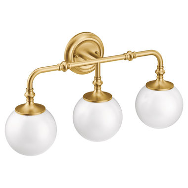 Click here to see Moen YB0563BG Moen Colinet 3-Globe Bathroom Vanity Light, Brushed Gold - YB0563BG 