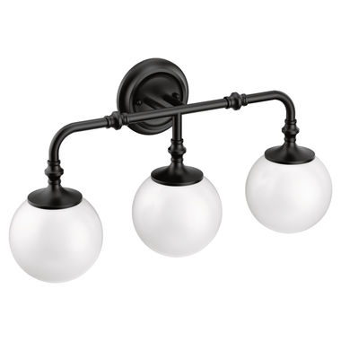 Click here to see Moen YB0563BL Moen Colinet 3-Globe Bathroom Vanity Light, Matte Black - YB0563BL