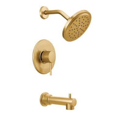 Click here to see Moen UT3293EPBG Moen Align M-Core 3-Series Tub/Shower Faucet with 1.75 GPM Rainshower, 1-Function, Single Lever Handle, M-PACT, Immersion, Brushed Gold - UT3293EPBG