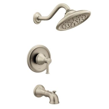 Click here to see Moen UT3313BN Moen Belfield M-Core 3-Series Tub/Shower Faucet with 2.5 Rainshower, 1-Function, Single Lever Handle, M-PACT, Immersion, Brushed Nickel - UT3313BN