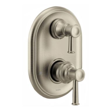Click here to see Moen UT3322BN Moen Belfield M-CORE 3-Series Valve Trim w/ Transfer, Lever Handles, Brushed Nickel - UT3322BN