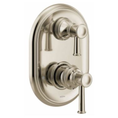 Click here to see Moen UT3322NL Moen Belfield M-CORE 3-Series Valve Trim w/ Transfer, Lever Handles, Polished Nickel - UT3322NL