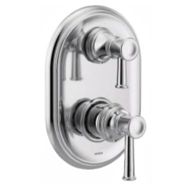 Click here to see Moen UT3322 Moen Belfield M-CORE 3-Series Valve Trim w/ Transfer, Lever Handles, Polished Chrome - UT3322