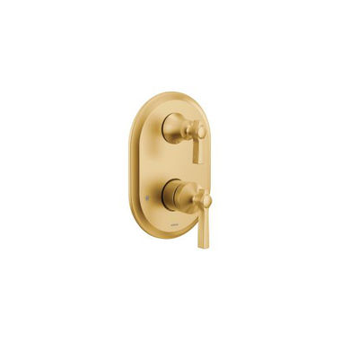 Click here to see Moen UTS2411BG Moen Flara M-CORE 3-Series Valve Trim w/ Transfer, Lever Handles, Brushed Gold - UTS2411BG