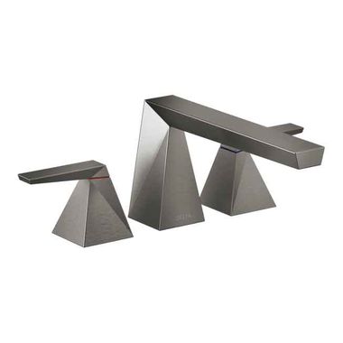 Click here to see Delta T2743-KS Delta Trillian Two-Handle Roman Tub Faucet Trim, Angular Spout, Lever Handles, ADA-Compliant, Black Stainless - T2743-KS