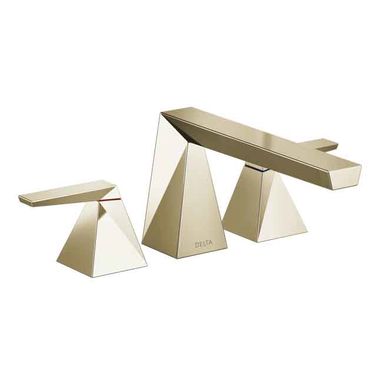Click here to see Delta T2743-PN Delta Trillian Two-Handle Roman Tub Faucet Trim, Angular Spout, Lever Handles, ADA-Compliant, Polished Nickel - T2743-PN