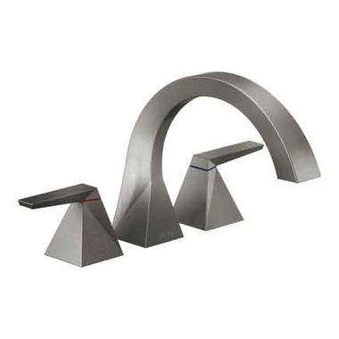 Click here to see Delta T2746-KS Delta Trillian Two-Handle Roman Tub Faucet Trim, C-Spout, Lever Handles, ADA-Compliant, Black Stainless - T2746-KS