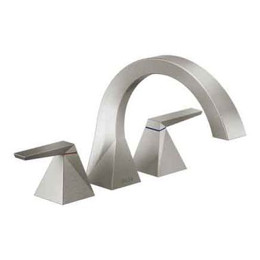 Click here to see Delta T2746-SS Delta Trillian Two-Handle Roman Tub Faucet Trim, C-Spout, Lever Handles, ADA-Compliant, Stainless - T2746-SS