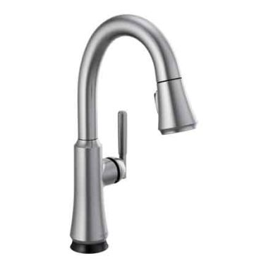Click here to see Delta 9979T-AR-DST Delta Coranto Touch2O Single Handle Pull-Down Bar/Prep Faucet, Arctic Stainless - 9979T-AR-DST
