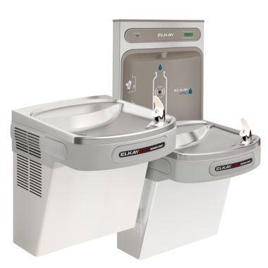 Click here to see Elkay LZOOTL8WSLK Elkay LZOOTL8WSLK Bi-Level Hands-Free Water Cooler w/ EZH2O Bottle Filler - 8 GPH, Filtered, 115v, Light Gray