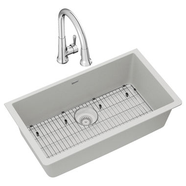 Click here to see Elkay ELGRU13322WH0FC Elkay ELGRU13322WH0FC Quartz Classic Single Bowl Undermount Sink Kit with Faucet, White