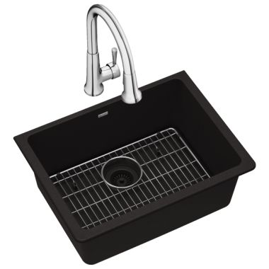 Click here to see Elkay ELGU2522BK0FC Elkay ELGU2522BK0FC Quartz Classic Single Bowl Undermount Sink Kit with Faucet, Black