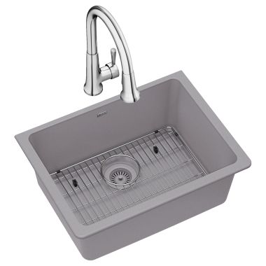 Click here to see Elkay ELGU2522GS0FC Elkay ELGU2522GS0FC Quartz Classic Single Bowl Undermount Sink Kit with Faucet, Greystone
