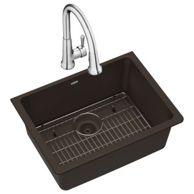 Click here to see Elkay ELGU2522MC0FC Elkay ELGU2522MC0FC Quartz Classic Single Bowl Undermount Sink Kit with Faucet, Mocha