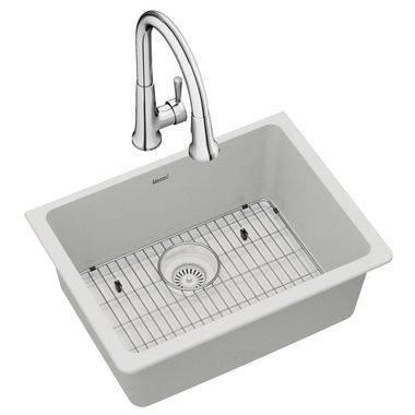 Click here to see Elkay ELGU2522WH0FC Elkay ELGU2522WH0FC Quartz Classic Single Bowl Undermount Sink with Faucet, 24-5/8