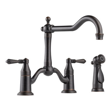 Click here to see Brizo 62536LF-RB Brizo Tresa Two-Handle Bridge Kitchen Faucet w/ Side Spray, Venetian Bronze - 62536LF-RB