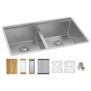 Click here to see Elkay ECTRUAQ31169TWC Elkay ECTRUAQ31169TWC Crosstown 18-Gauge Workstation Stainless Steel Equal Double Bowl Sink Kit with Aqua Divide, 31-1/2