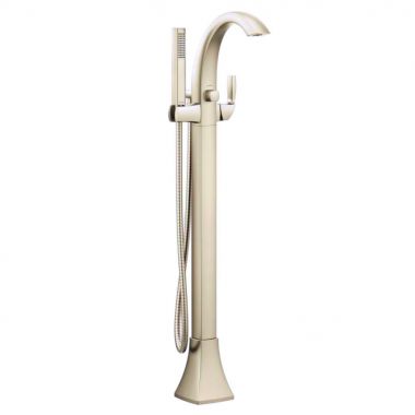 Click here to see Moen 695NL Moen Voss 6 GPM Single-Handle Freestanding Tub Filler with 1.75 GPM Single-Function Hand Shower, Dual Check Valves, Lever Handle, Polished Nickel - 695NL