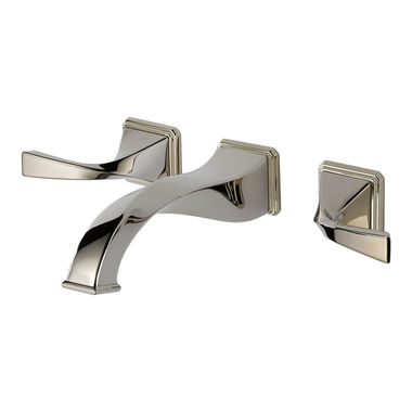 Click here to see Brizo 65830LF-PN Brizo Virage Two-Handle Wall-Mount Brilliance Polished Nickel Bathroom Faucet with Metal Grid Strainer and Overflow, 1.5 GPM - 65830LF-PN