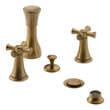 Click here to see Brizo 68405-BZLHP Brizo Baliza Two-Handle Bidet Faucet with Diverter and Metal Pop-Up, 4-Hole, Less Handles, Brilliance Brushed Bronze - 68405-BZLHP