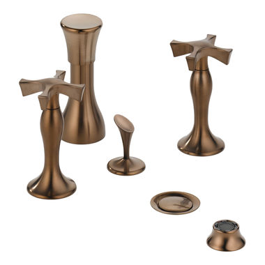 Click here to see Brizo 68490-BZLHP Brizo RSVP Two-Handle Bidet Faucet with Diverter and Metal Pop-Up, 4-Hole, Less Handles, Brilliance Brushed Bronze - 68490-BZLHP