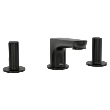Click here to see American Standard 7105877.243 American Standard Studio S Low Spout Two-Handle Widespread Matte Black Bathroom Faucet with Pop-Up Drain, Knob Handles, 1.2 GPM, WaterSense - 7105877.243