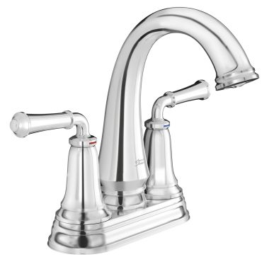 Click here to see American Standard 7052214.002 American Standard Delancey Two Lever Handles Polished Chrome Bathroom Faucet with Red/Blue Indicators, 1.2 GPM, ADA Compliant, Lead-Free, Less Drain - 7052214.002