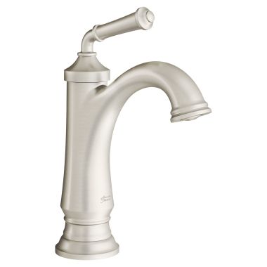 Click here to see American Standard 7052107.295 American Standard Delancey Single Lever Handle Brushed Nickel Bathroom Faucet with Push Pop-Up Drain and Hoses, 1.2 GPM, Single Hole, Lead-Free - 7052107.295