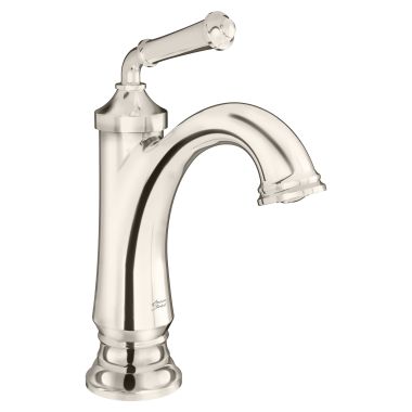 Click here to see American Standard 7052107.013 American Standard Delancey Single-Handle Polished Nickel Bathroom Faucet with Brass Pop-Up Drain, Top Lever Handle, 1.2 GPM - 7052107.013