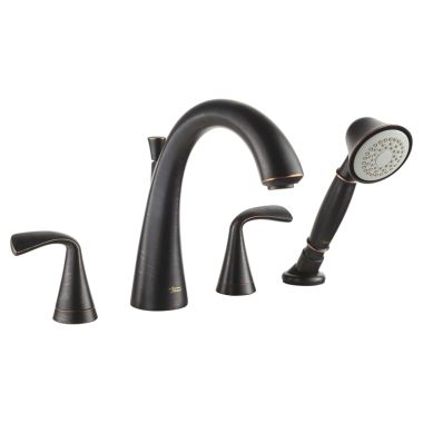 Click here to see American Standard T186901.278 American Standard Fluent Two-Handle Legacy Bronze Roman Tub Faucet Trim with Hand Shower, Diverter, Metal Lever Handles, WaterSense, ADA - T186901.278