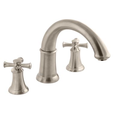 Click here to see American Standard T420920.295 American Standard Portsmouth 7in Two-Handle Deck-Mount Brushed Nickel Roman Tub Filler Trim, Cross Handles, Less Personal Shower, ADA-Compliant - T420920.295