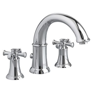Click here to see American Standard T420920.002 American Standard Portsmouth 7in Two-Handle Deck-Mount Polished Chrome Roman Tub Filler Trim, Cross Handles, Less Personal Shower, ADA-Compliant - T420920.002