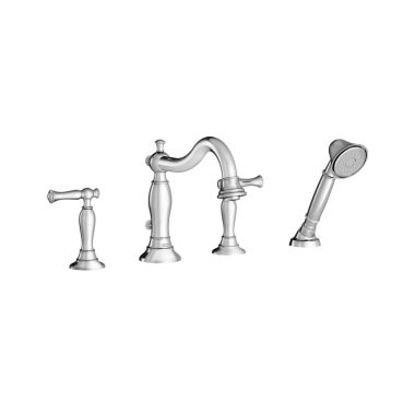 Click here to see American Standard T440901.295 American Standard Quentin Two-Handle Brushed Nickel Roman Tub Faucet Trim with Spray for Flash Rough-in Valves, Metal Lever Handles, Brass - T440901.295
