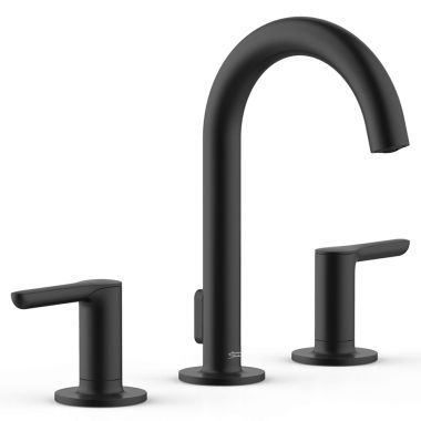 Click here to see American Standard 7105801.243 American Standard Studio S 8” Widespread Two Handle Bathroom Faucet, Lever Handle, 1.2 GPM, Matte Black - 7105801.243
